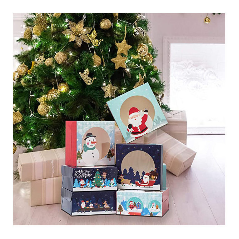 Window Christmas Gift box Candy cookie Baking Box Snow Puff Nougat Holiday box 250gsm Kraft Paper