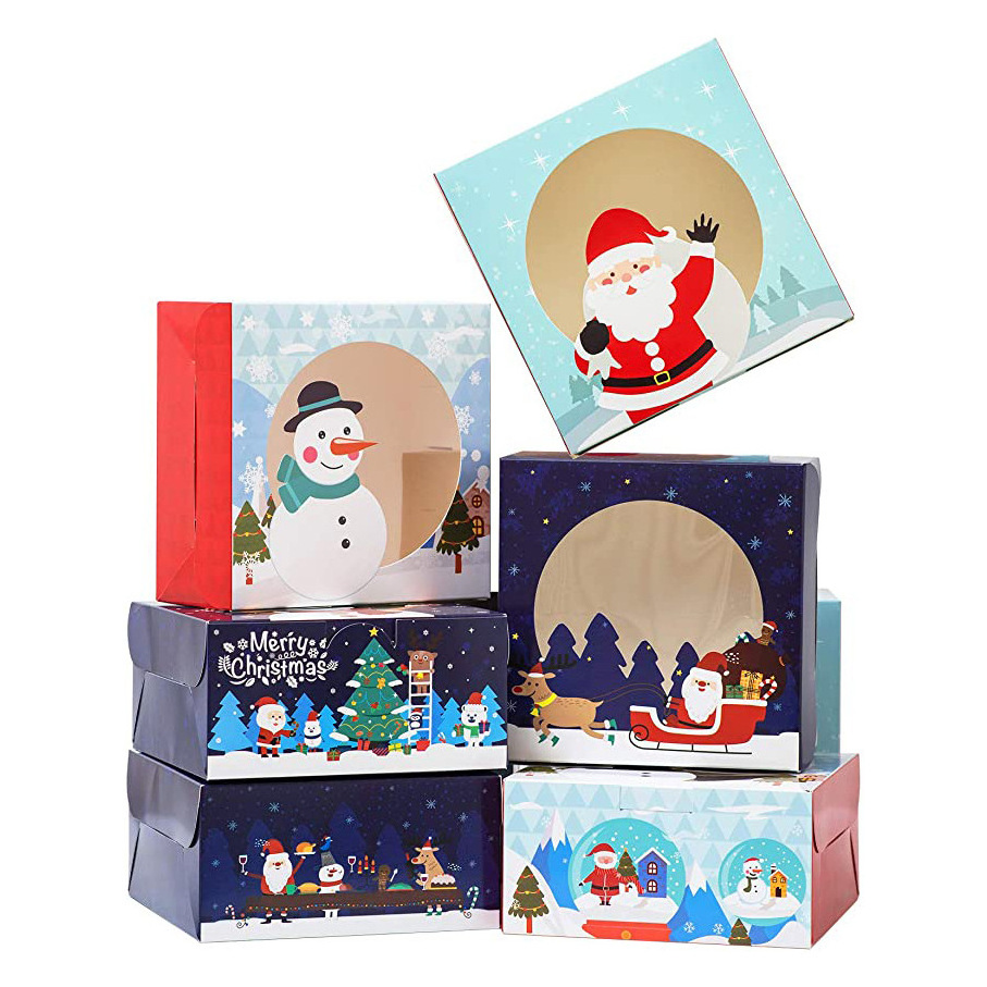 Window Christmas Gift box Candy cookie Baking Box Snow Puff Nougat Holiday box 250gsm Kraft Paper