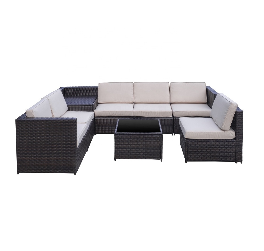 Modern design outdoor rattan patio sofa set sectional steel frame wicker furniture with cushion