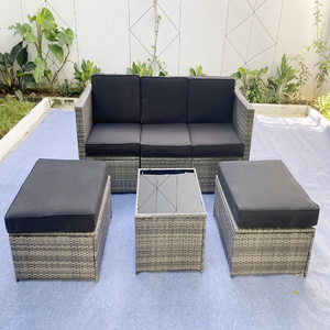 6 Pieces Patio Furniture Sets Outdoor Sectional Sofa Set, Modern Garden Conversation Set with Cushion and Glass