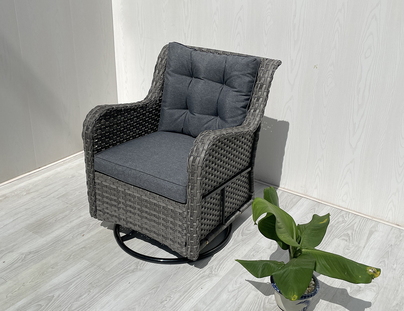 Wicker Patio with Cushions, PE Rattan Outdoor Porch Furniture with Swivel Chairs for Backyard, Garden, Pool, Gray