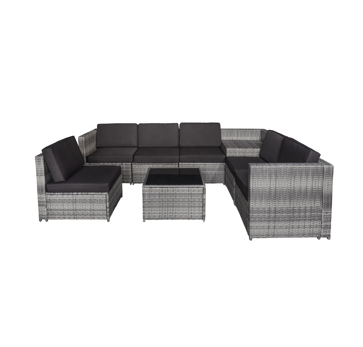 Modern design outdoor rattan patio sofa set sectional steel frame wicker furniture with cushion