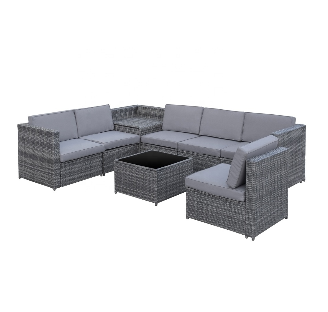 Modern design outdoor rattan patio sofa set sectional steel frame wicker furniture with cushion