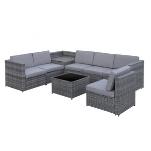 Modern design outdoor rattan patio sofa set sectional steel frame wicker furniture with cushion