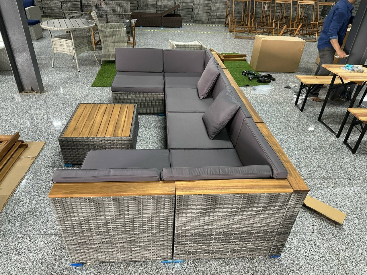 Sofa set 7pcs - 1 rectangular table + 2 corner sofa + 4 middle sofa - 6 people - export from Vietnam High quality (HOT SALES)