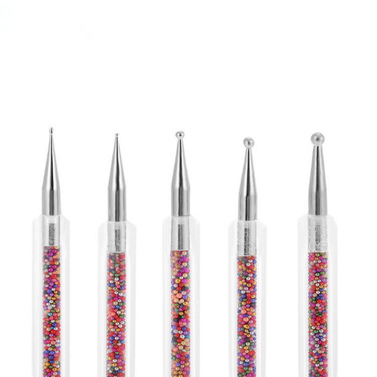 5Pcs/set Double-ended Dotting Pen Filling With Colorful Bead Candy Ball Dot Pen Manicure Nail Art Tool