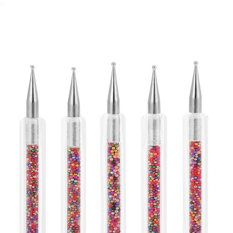 5Pcs/set Double-ended Dotting Pen Filling With Colorful Bead Candy Ball Dot Pen Manicure Nail Art Tool