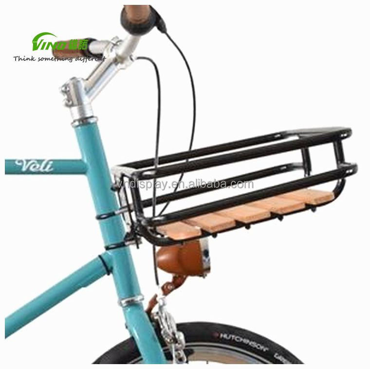 wholesale Beech Wood Slats front rack of  bike  black Transport Pannier Rack with removable rail Luggage carrier for bike