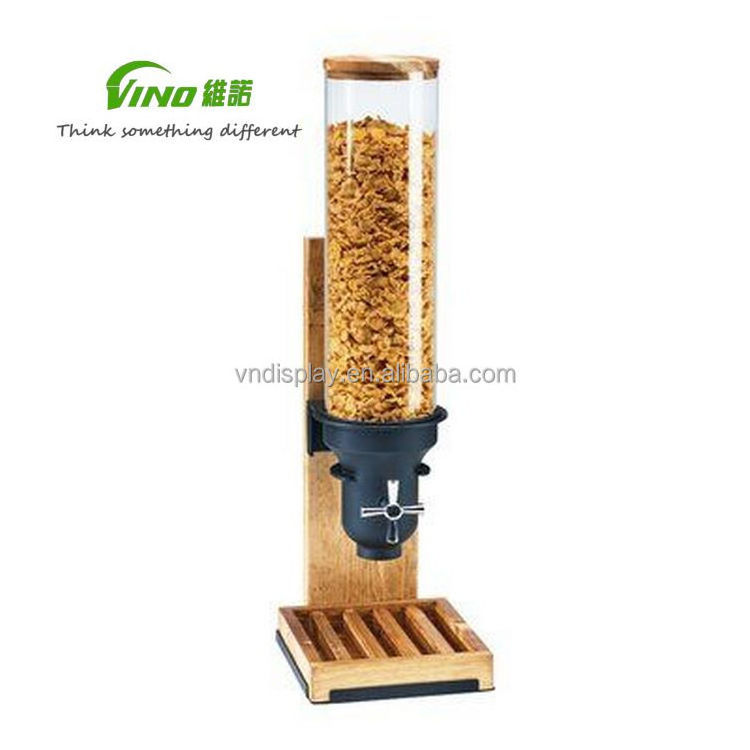 hot dry food dispenser Round 2L storage cereals Food grade PC tube & nature bamboo wholesaler  black cereal dispenser