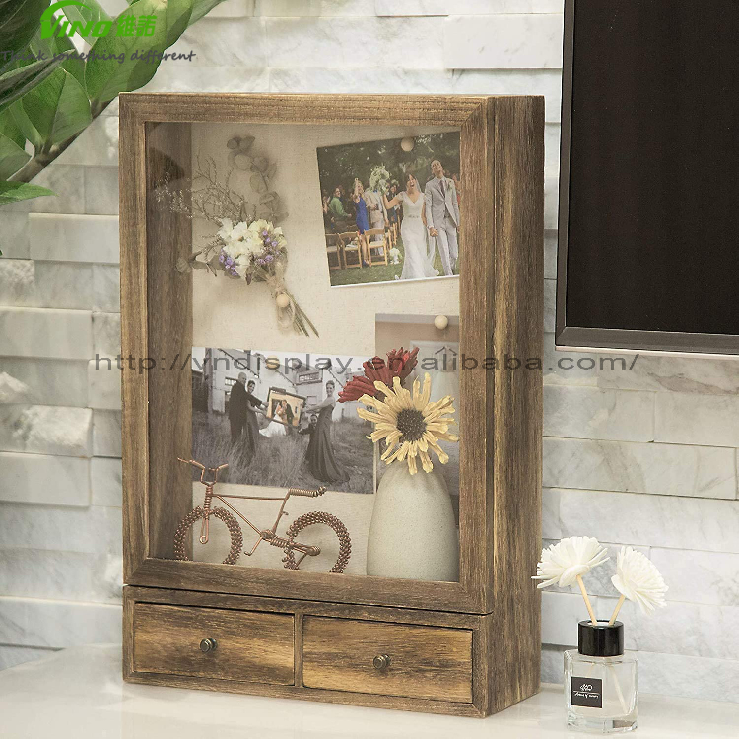 Shadow Box Frame 11x14 Shadow Box Display Case with 2 Drawers and Linen Back for Memorabilia, Deep Shadow Box Picture Frame