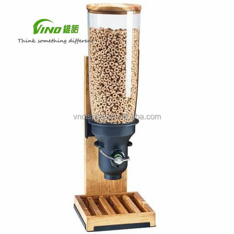 hot dry food dispenser Round 2L storage cereals Food grade PC tube & nature bamboo wholesaler  black cereal dispenser