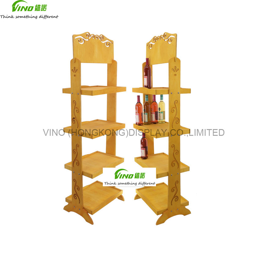 Floor Wooden Display Racks,5 Tier retail display racks with slanted Angle Shelves,storage racks shelving units,Flat Pack