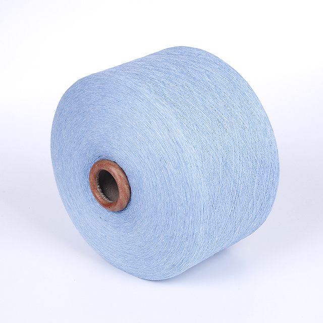 Fabric weaving blended yarn 50/50 light blue color 65/35 OE Recycled Cotton Polyester for knitting denim socks usage