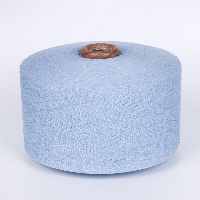 Fabric weaving blended yarn 50/50 light blue color 65/35 OE Recycled Cotton Polyester for knitting denim socks usage