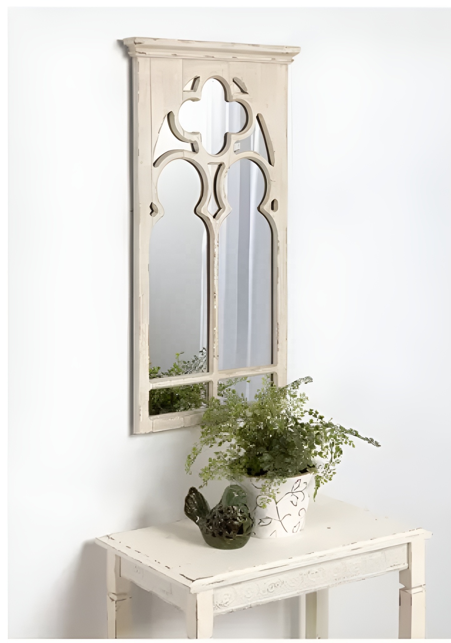 Luxury  antique Arch Wall wood frame Mounted mirror antique white