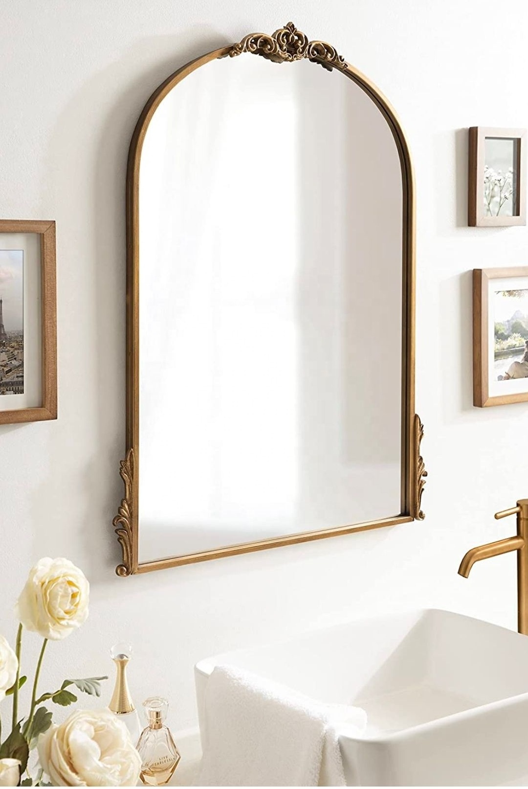 Anthropologie Decorative Large Arch Mirror with Ornate Galand Delailing Along the Crown and Edges of the frame Length mirror