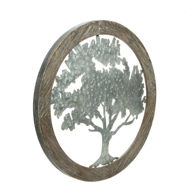 Decorative Aluminium Antique For Home Decoration 20 inch Round Wood and Metal Tree Wall Decor