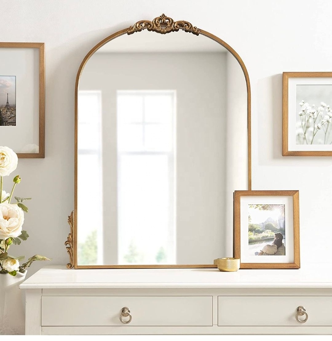 Anthropologie Decorative Large Arch Mirror with Ornate Galand Delailing Along the Crown and Edges of the frame Length mirror