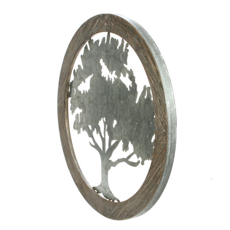 Decorative Aluminium Antique For Home Decoration 20 inch Round Wood and Metal Tree Wall Decor