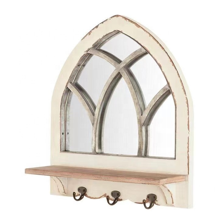 Luxury  antique Arch Wall wood frame Mounted mirror antique white