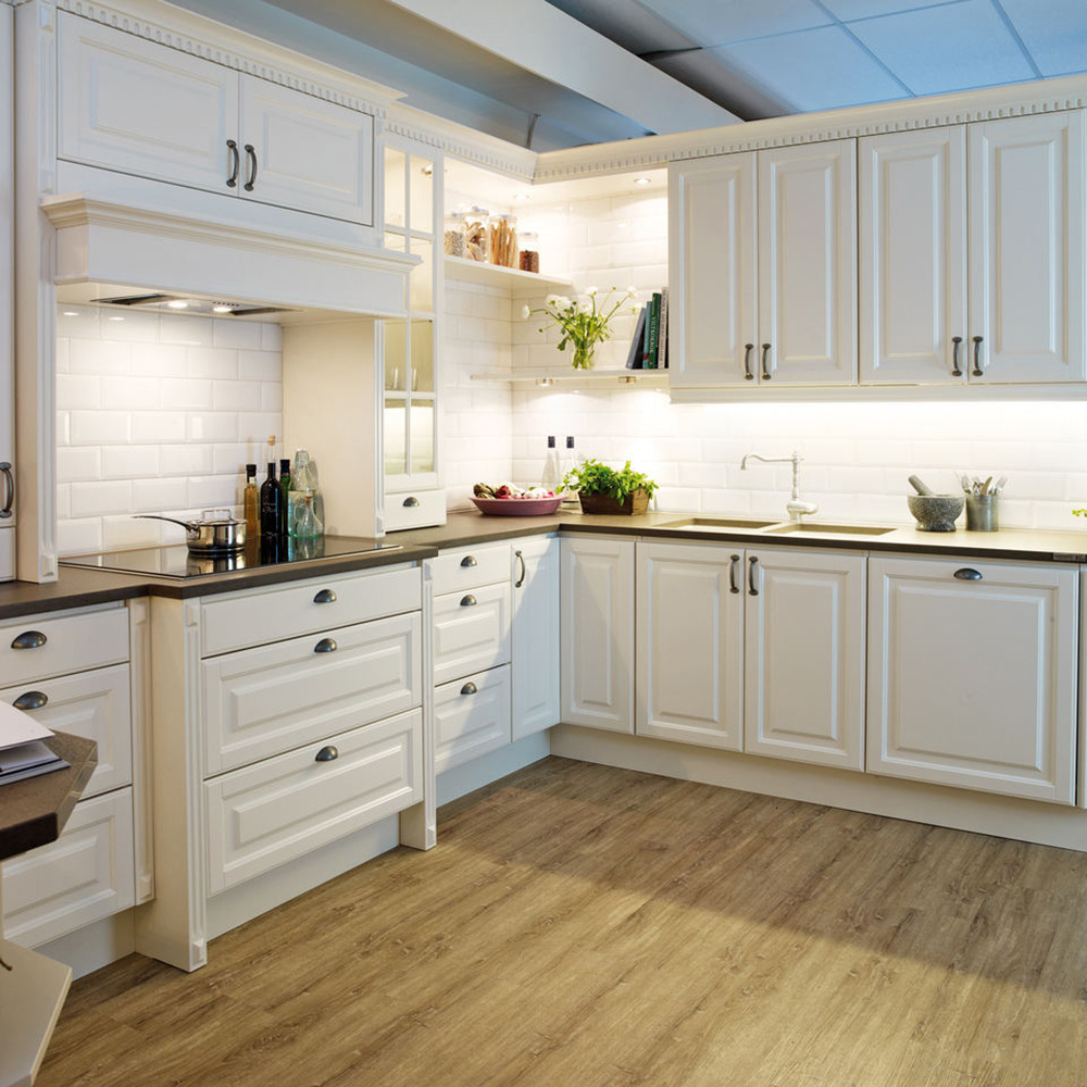 kitchen cabinets MDF island white pvc shaker design kitchen pantry rice cabinet