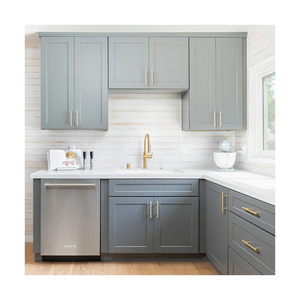 Ready made Luxury contemporary matte light grey kitchen cabinet wooden sets modular kitchen cabinet kitchen cupboard