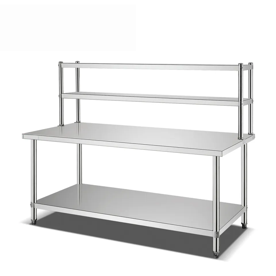 Commercial Restaurant Stainless Steel Kitchen Work Table 2 Tiers Over Shelf/Work Bench Table Mounted Top Shelf For kitchen