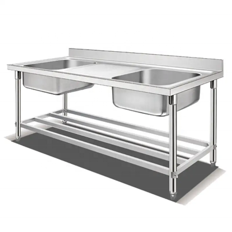 Guangzhou Supplier hotel restaurant kitchen equipment free standing heavy duty Single double bowl Stainless steel sink