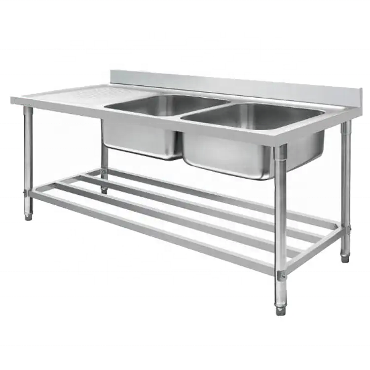 Guangzhou Supplier hotel restaurant kitchen equipment free standing heavy duty Single double bowl Stainless steel sink