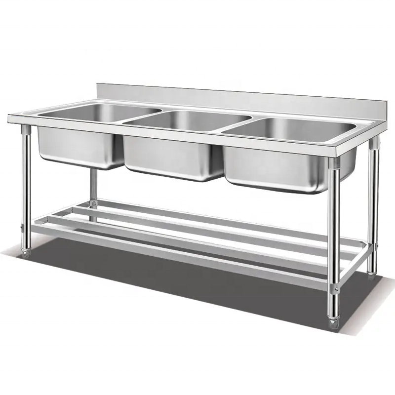 Guangzhou Supplier hotel restaurant kitchen equipment free standing heavy duty Single double bowl Stainless steel sink