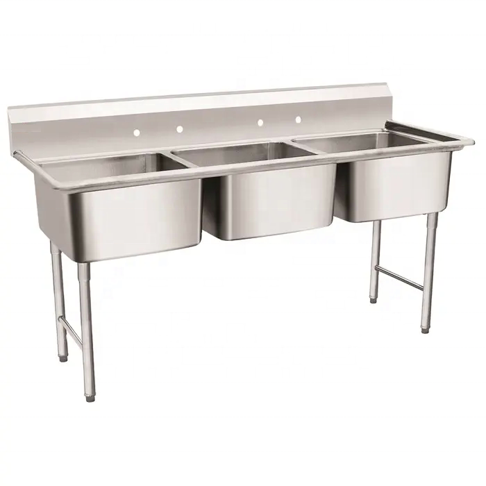 American Style Stainless Steel Commercial Kitchen 3 Compartment Sink Restaurant Customized Double Sink Table With Drainboard