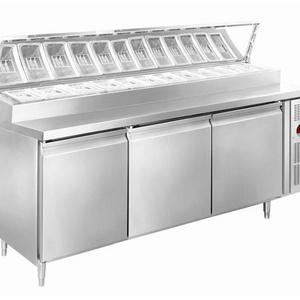 Professional Commercial Stainless Steel Sandwich Prep Table Refrigerator / Countertop Salad Refrigerator Pizza prep table