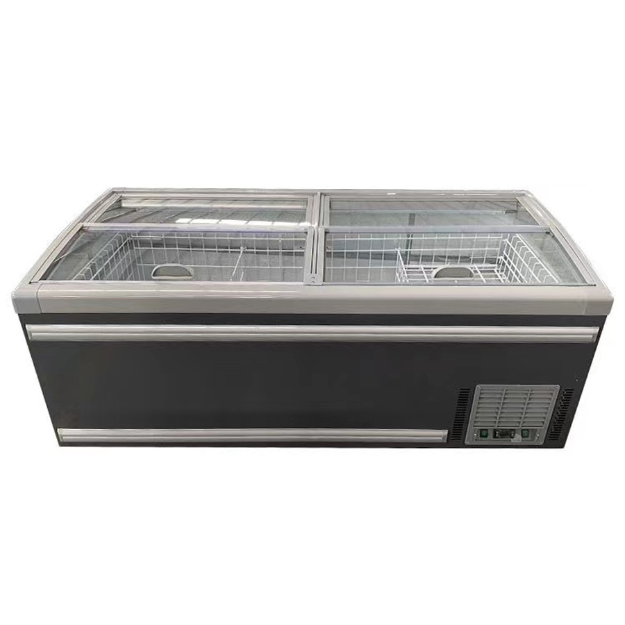 Supermarket island freezer sliding door combined island fridge with automatic frozen freezer