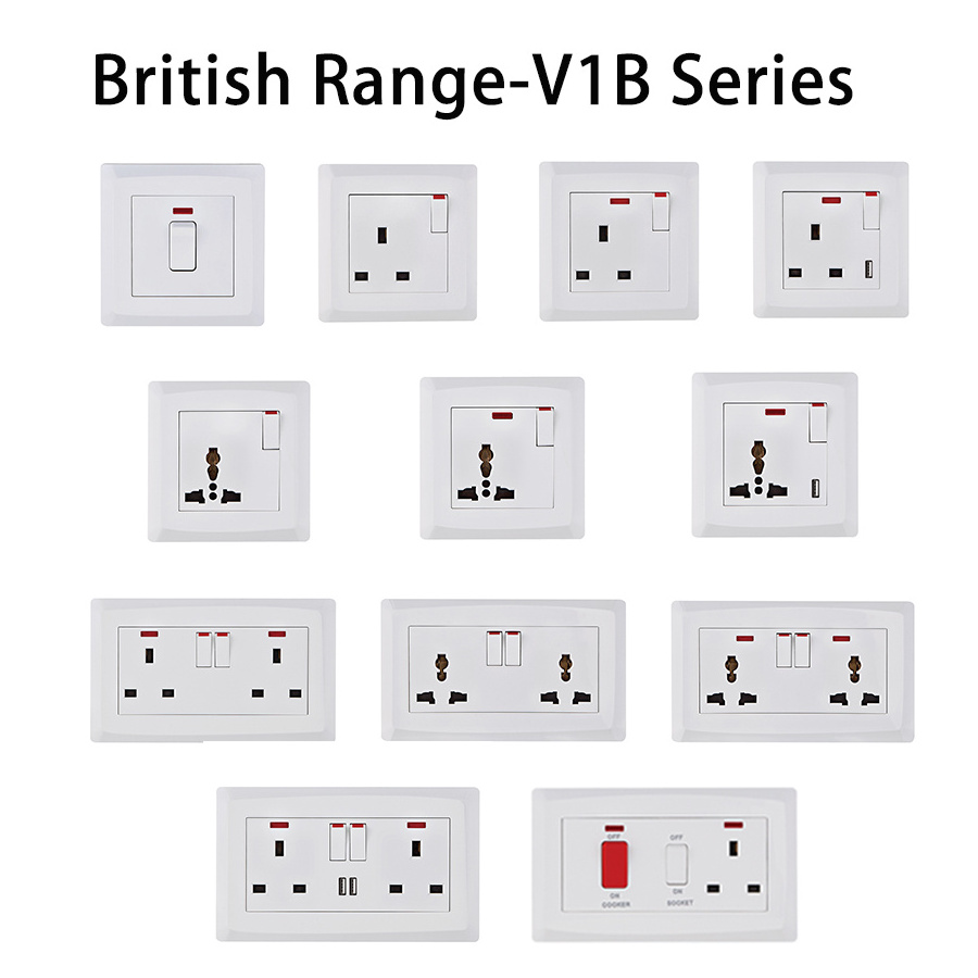 VNX new retro design electric switch board 250V UK push button light electric power switch and socket