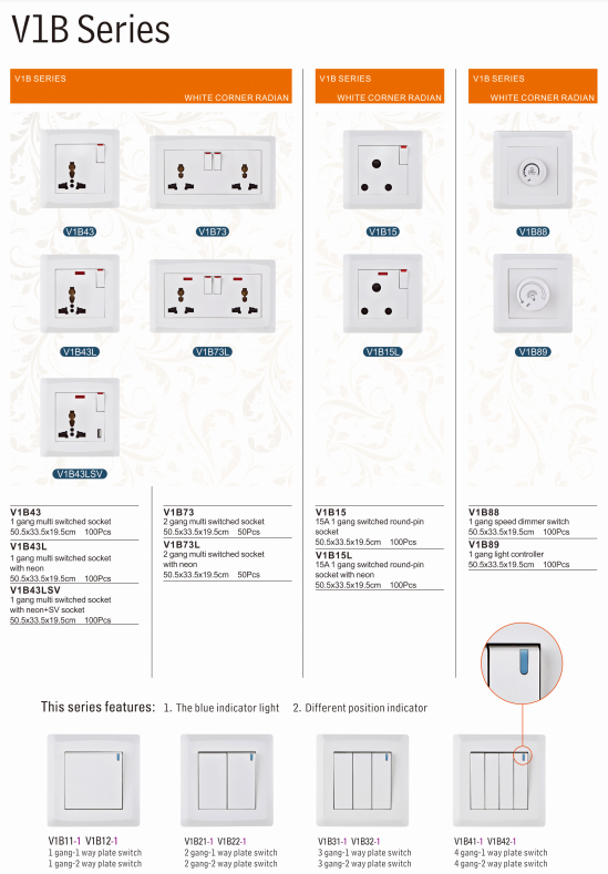 VNX new retro design electric switch board 250V UK push button light electric power switch and socket