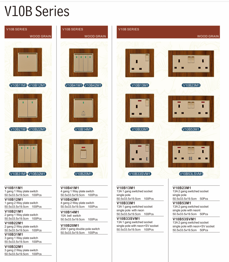 Wood Grain Color 20A Double Pole Switch Air Condition Switch Water Heater Switch