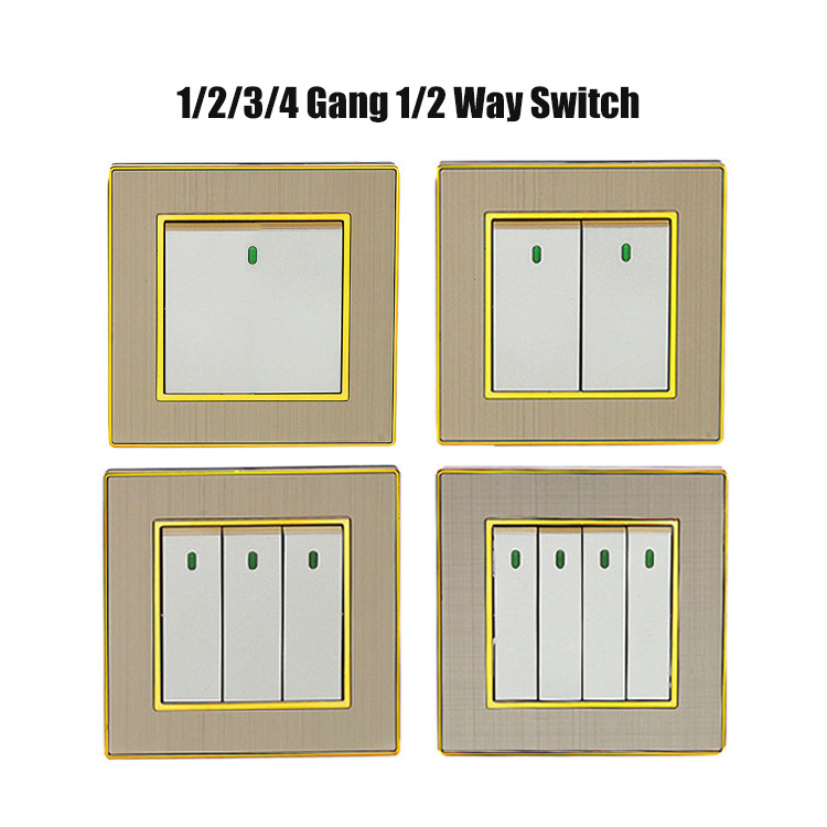 Wholesale OEM UK 10A Metal Light Wall Switch 1/2/3/4 Gang Outlets Socket Wall Light Switch For Home