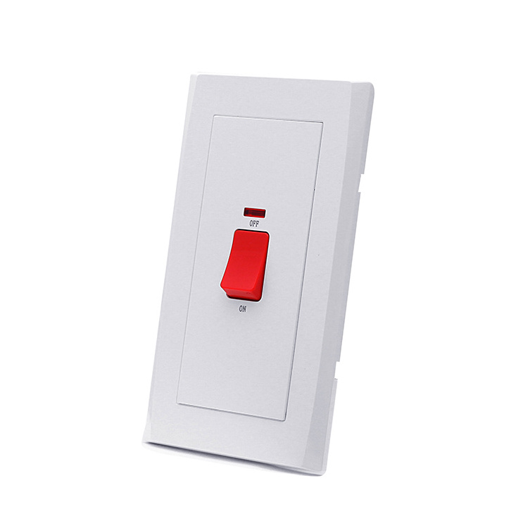 Home Office Hotel Use BS White AC 45A 1 Gang China Electrical Wall Water Heater Switch With Neon