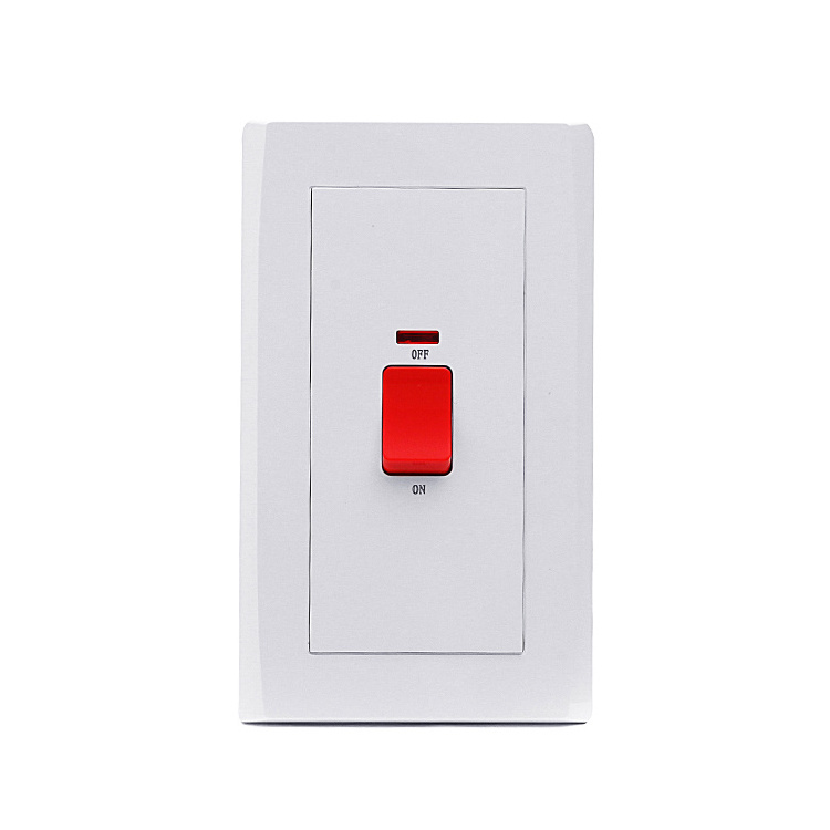 Home Office Hotel Use BS White AC 45A 1 Gang China Electrical Wall Water Heater Switch With Neon