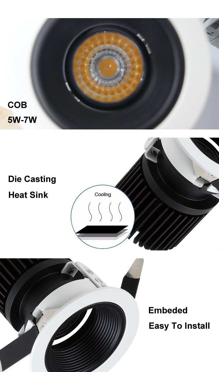 Fire rating 3.5 inch 8W 12W 15W COB embedded downlight dimmable anti glare spot light LED ceiling light