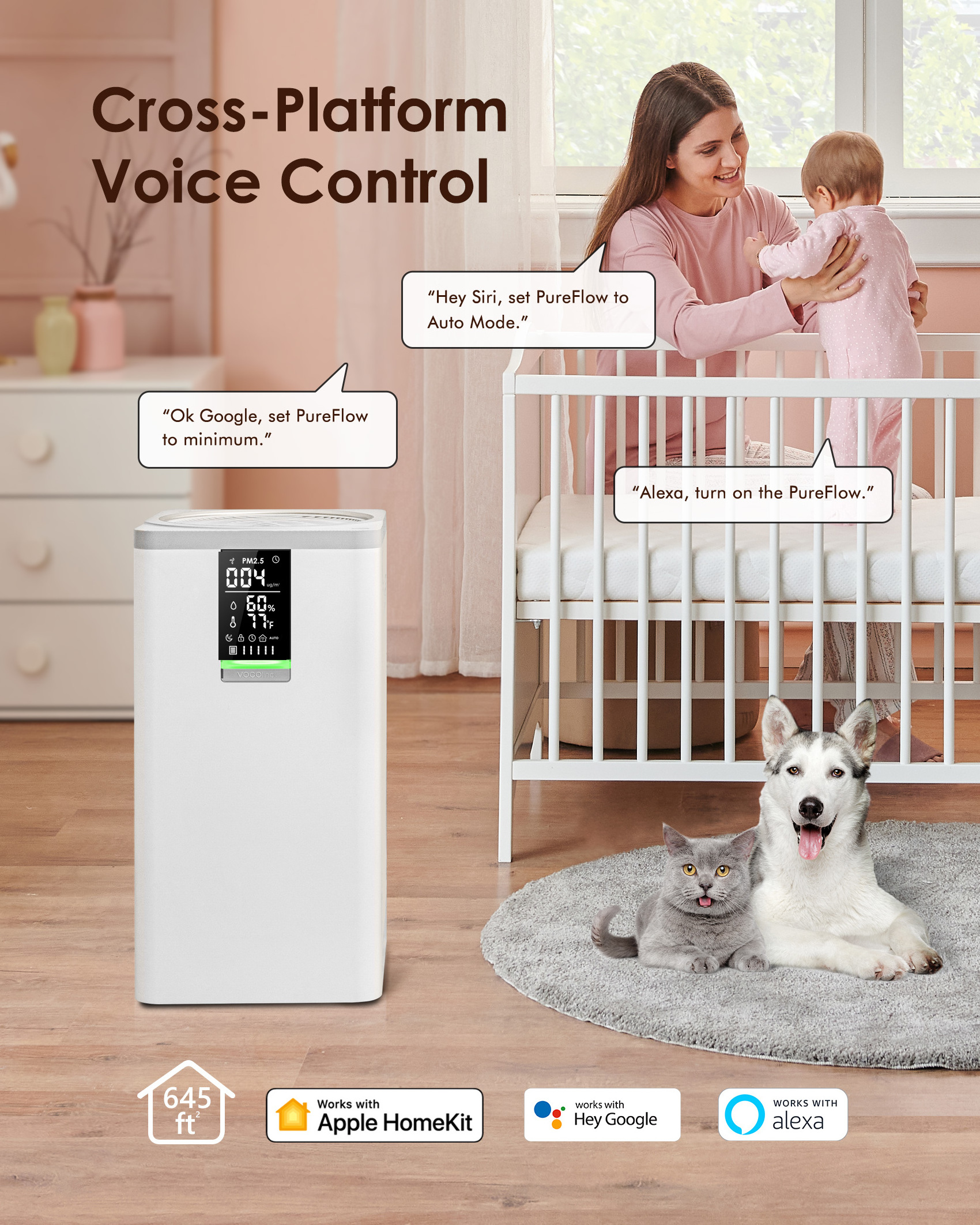 Best review Powerful APP/voice control Portable Air Purifier No Noise Sleep Mode Air Purifier Home Air Cleaner with WiFi