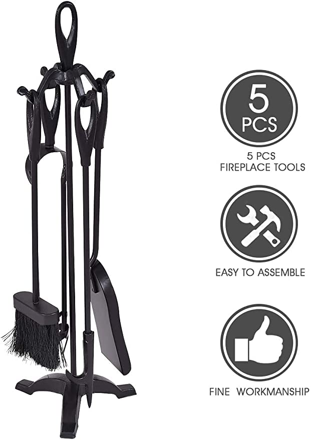 Modern Fireplace Accessories 5 Pcs  fire pit poker stick iron Fireplace Tool Set