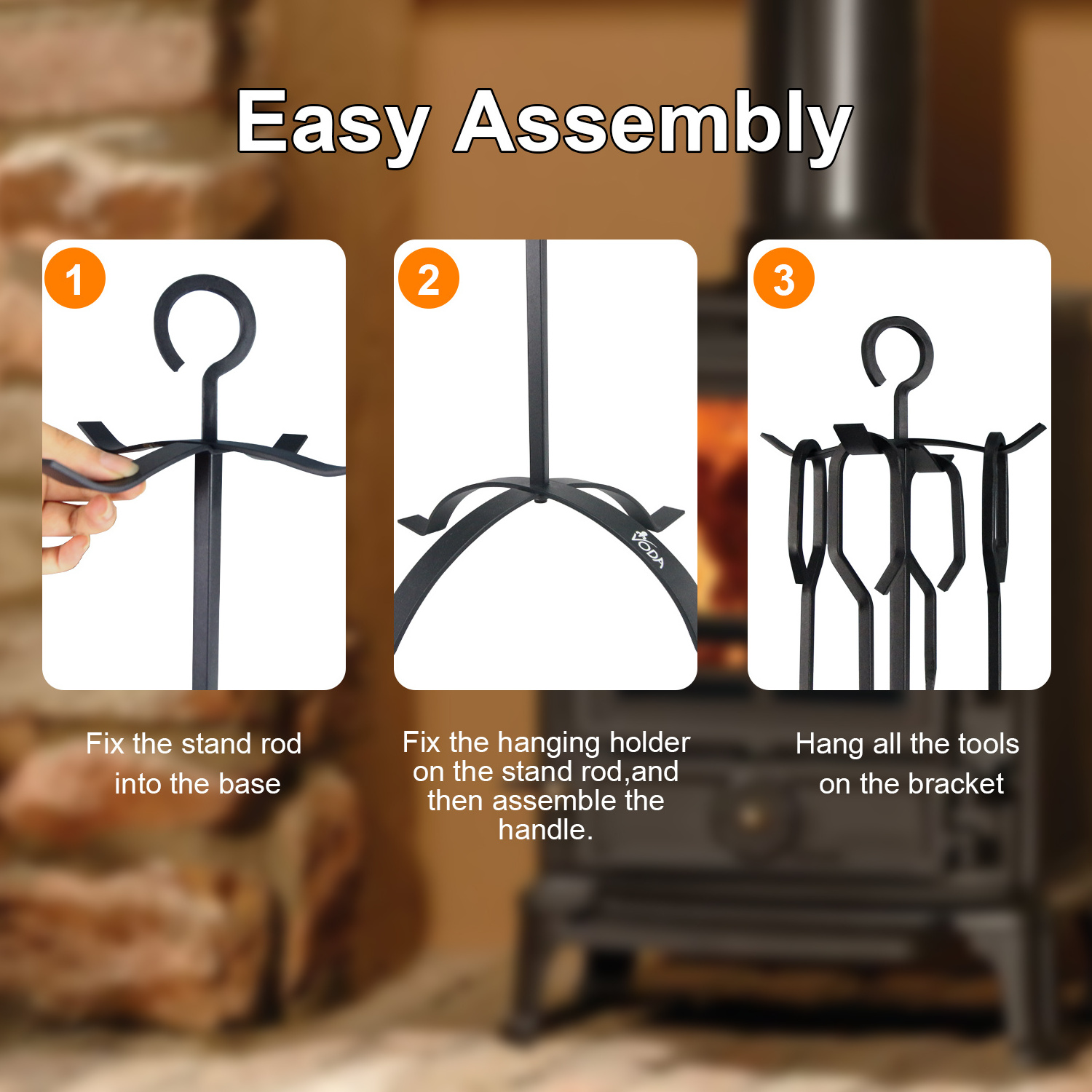 Heavy Duty Wrought Iron Fire Place Tool set with Poker/Shovel/Tongs/Brush/Stand for Outdoor/Indoor Fireplace tool sets