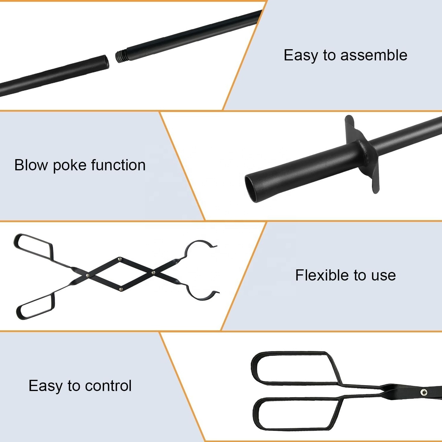 Firewood Tongs, 2 Part Assembled Fire Pit Poker, Log Grabber for Firepit Bonfire Wood Stove Fireplace