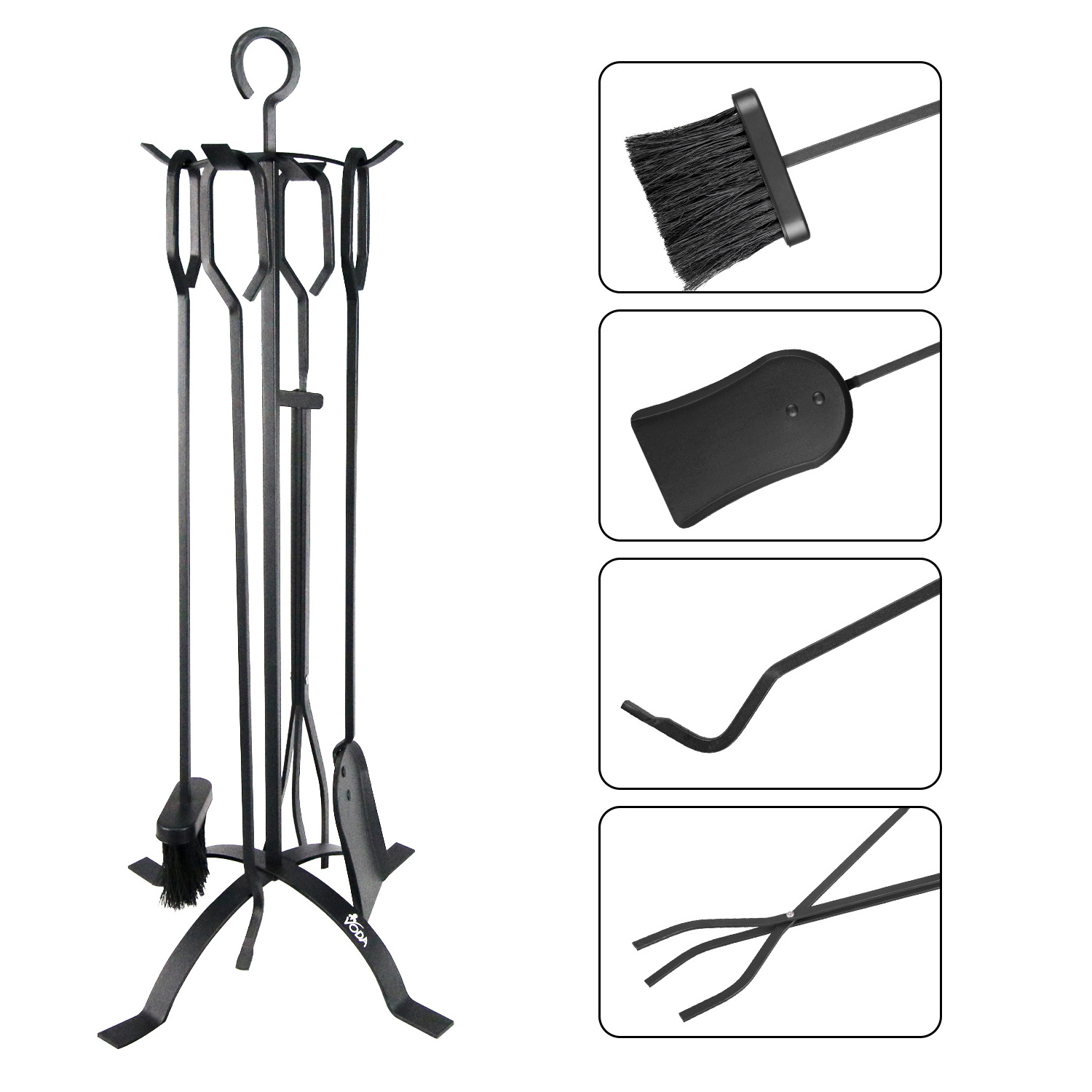 Heavy Duty Wrought Iron Fire Place Tool set with Poker/Shovel/Tongs/Brush/Stand for Outdoor/Indoor Fireplace tool sets