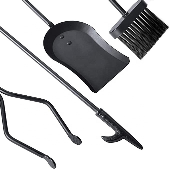 Black Fireplace Accessories Cast Iron Fire Log Fireside Fireplace tools sets with Fireplace Brush