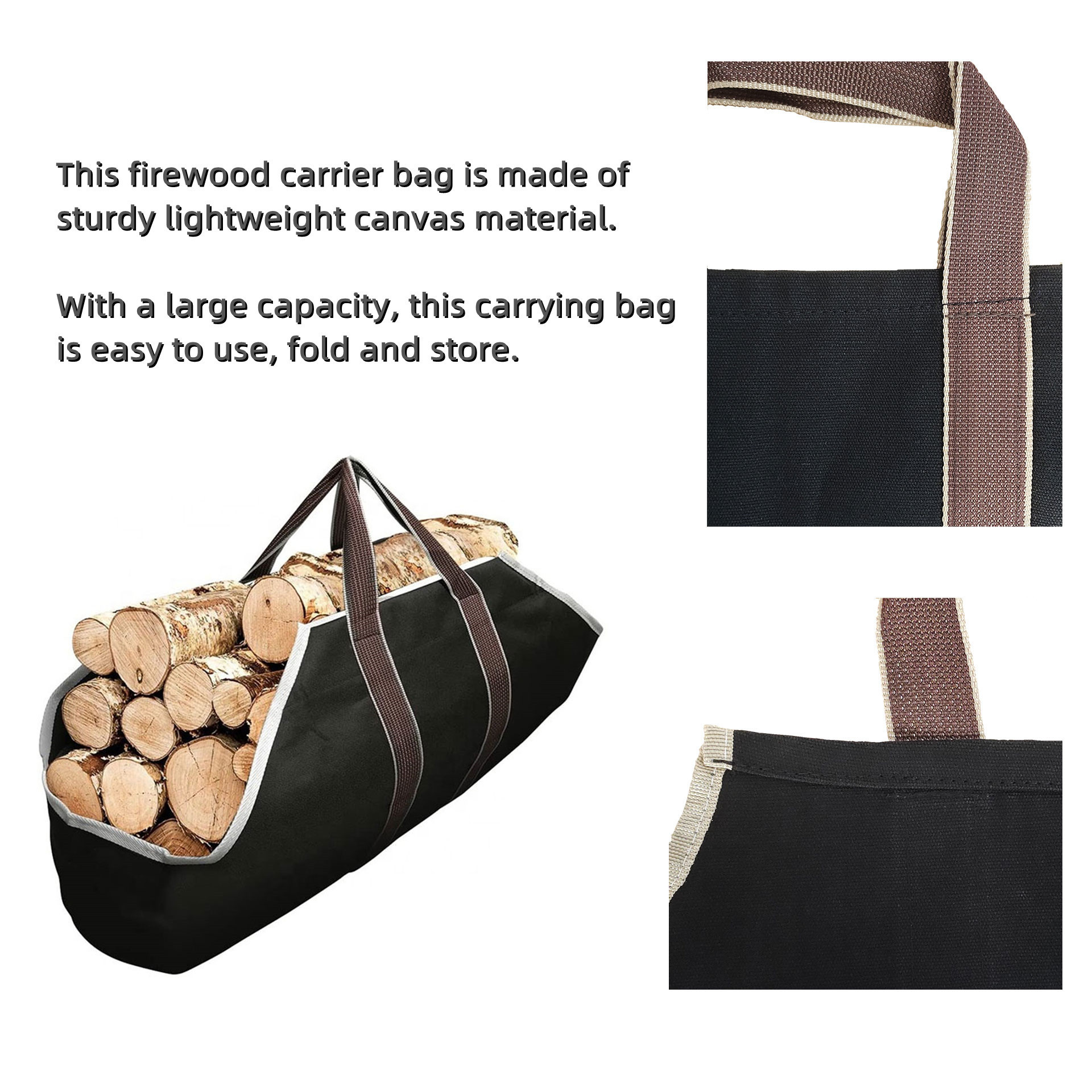 Wood Fireplace Wood Stove Accessories Storage Bag Firewood Log Holder Heavy Duty Large Carrie Bag