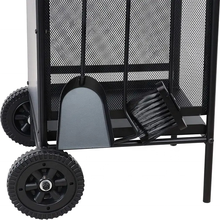 Indoor and Outdoor  Firewood Rack Cart with Wheels Fireplace Log Holder Carts with 3 Pieces Fireplace Tools Sets