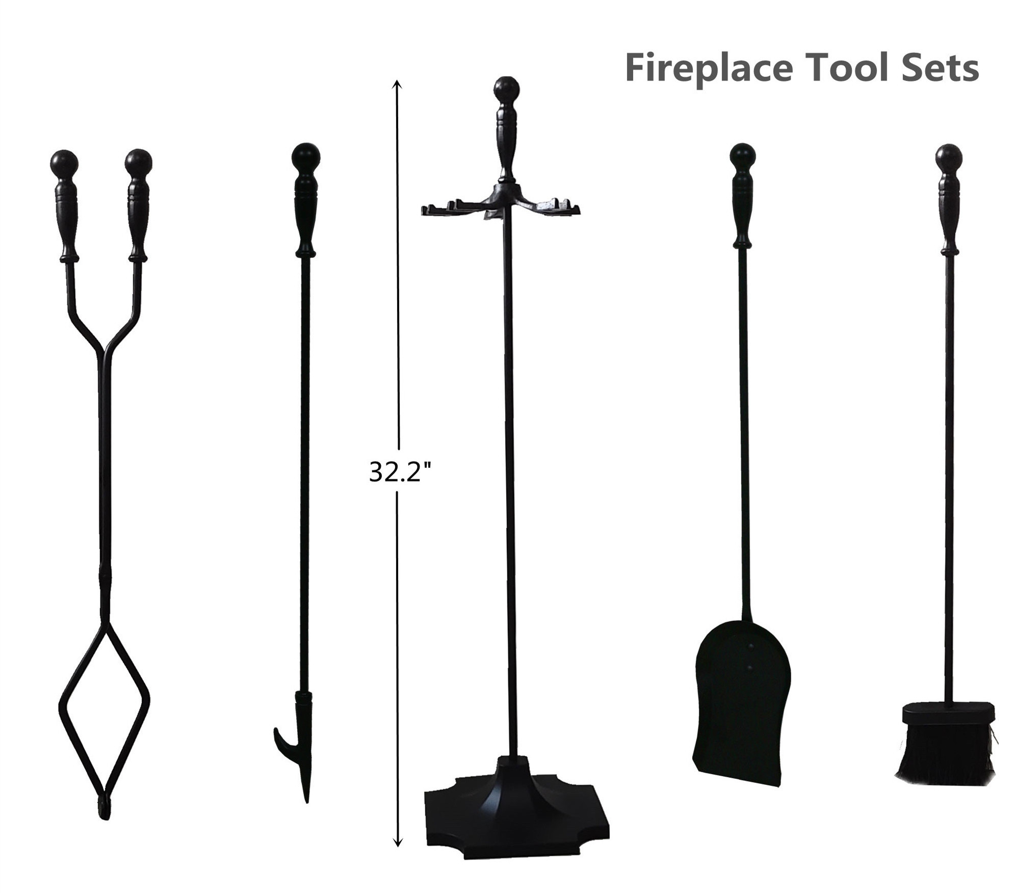 Black Fire Poker Fireplace Tool 32.2'' Fireplace Accessories 5pcs/Set Fireplace Tool Sets