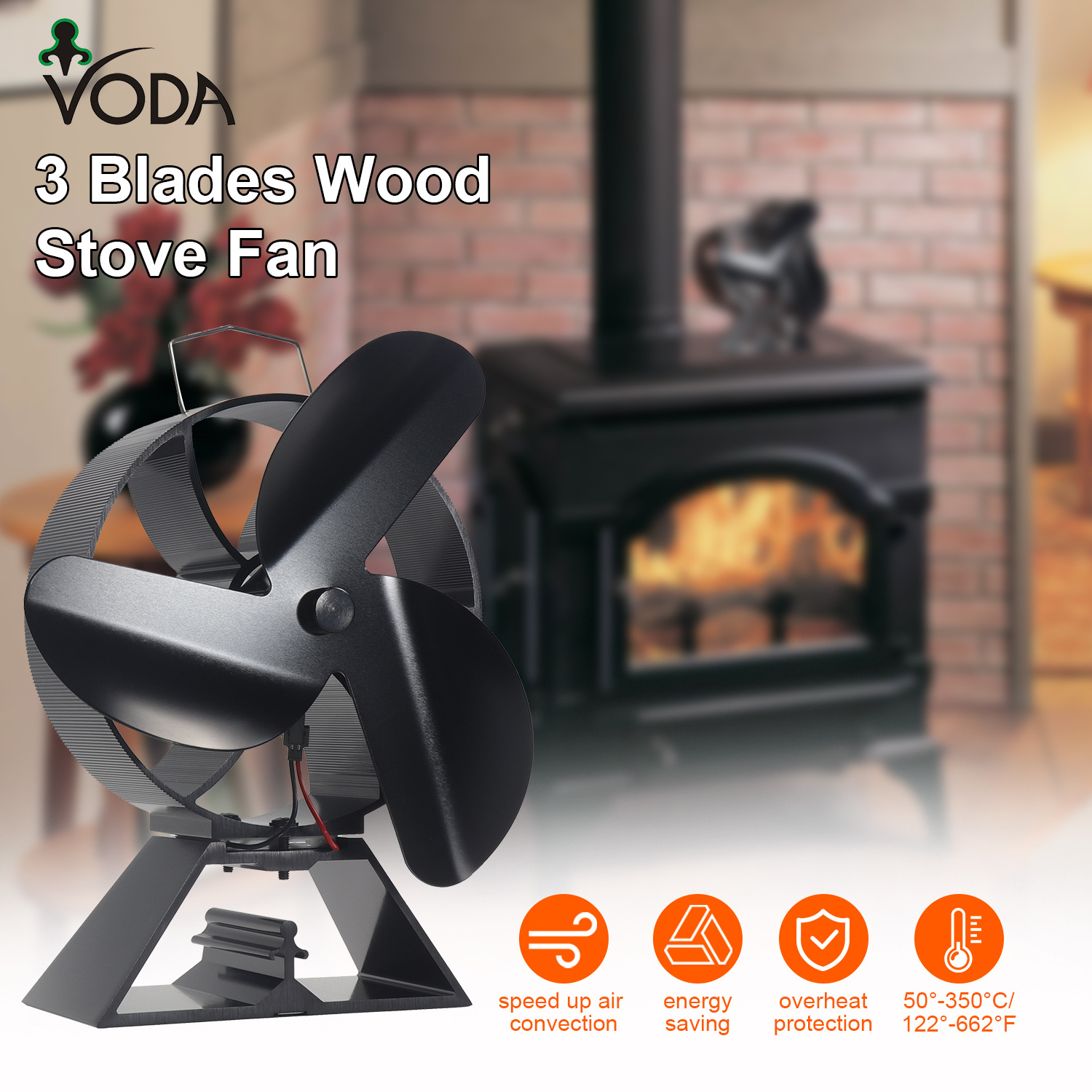 Eco Fans for Wood Log Burner Fireplace Large Air Flow the Warm Air Through Your Room Stove Fan Heat Powered Eco Fan